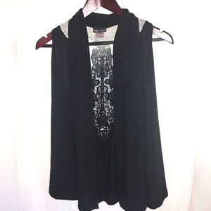 Wet Seal Vintage Open Front Vest With Lace Style Design on Back